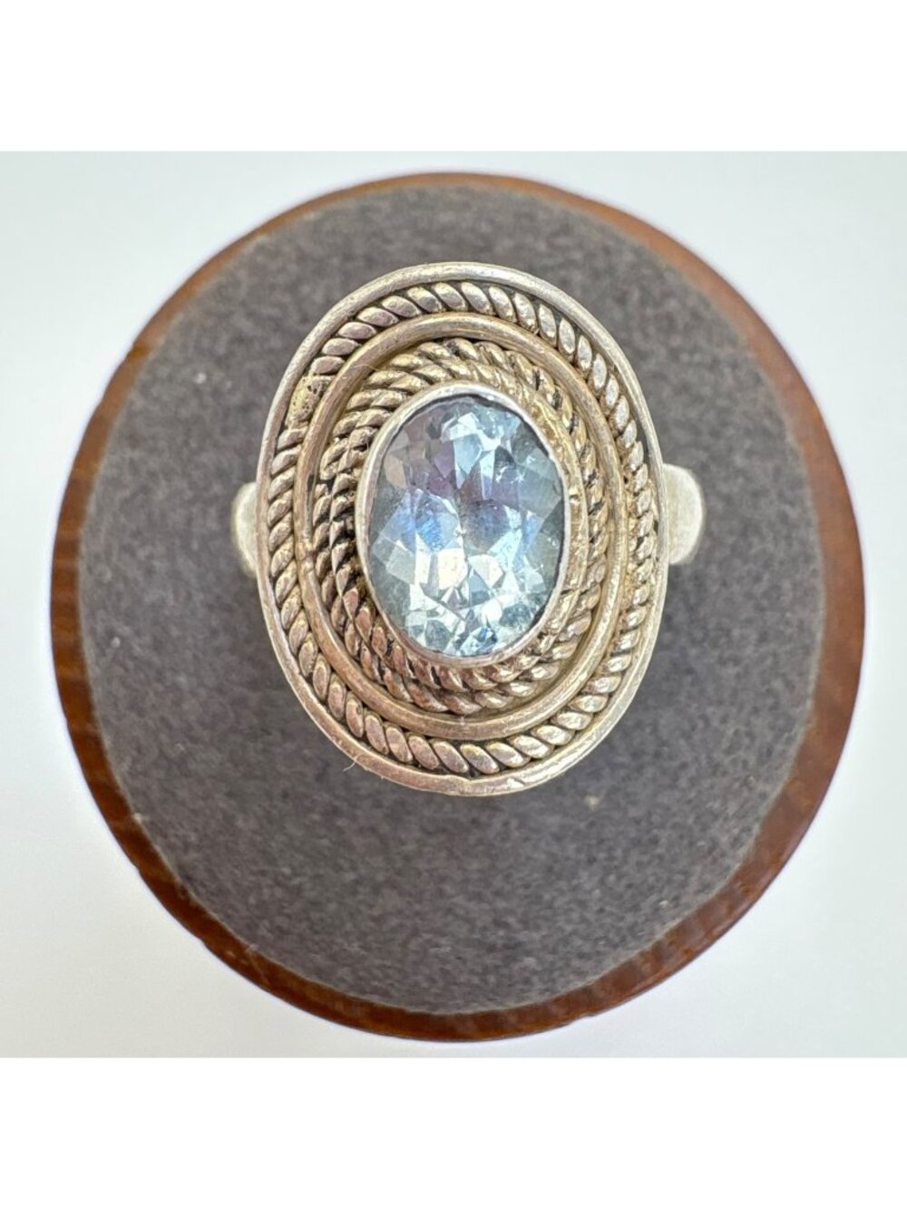 Blue Topaz & Sterling Silver 925 Rope Border Statement Ring Size 6.75
